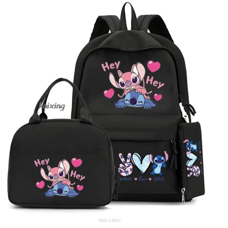 Lilo and Stitch Backpack Set of 3, Lunch Bag, Pencil Case, Teens, Women, Men, School, Students, Backpack, Cartoon, School Backpack