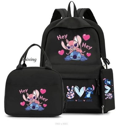 Lilo and Stitch Backpack Set of 3, Lunch Bag, Pencil Case, Teens, Women, Men, School, Students, Backpack, Cartoon, School Backpack