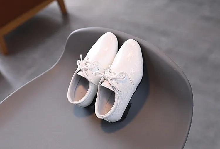 Men's leather shoes, black and white, versatile, children's, for school performance, casual, fashion, lace-up, children's formal shoes