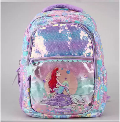 Disney Mermaid Ariel Backpack Cartoon Student Zipper Ultra Light Decompression Large Capacity Backpack