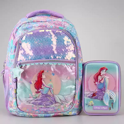 Disney Mermaid Ariel Backpack Cartoon Student Zipper Ultra Light Decompression Large Capacity Backpack