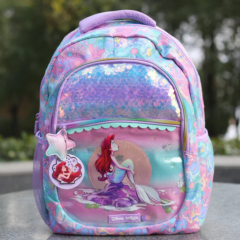 Disney Mermaid Ariel Backpack Cartoon Student Zipper Ultra Light Decompression Large Capacity Backpack