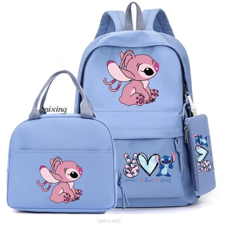 Lilo and Stitch Backpack Set of 3, Lunch Bag, Pencil Case, Teens, Women, Men, School, Students, Backpack, Cartoon, School Backpack