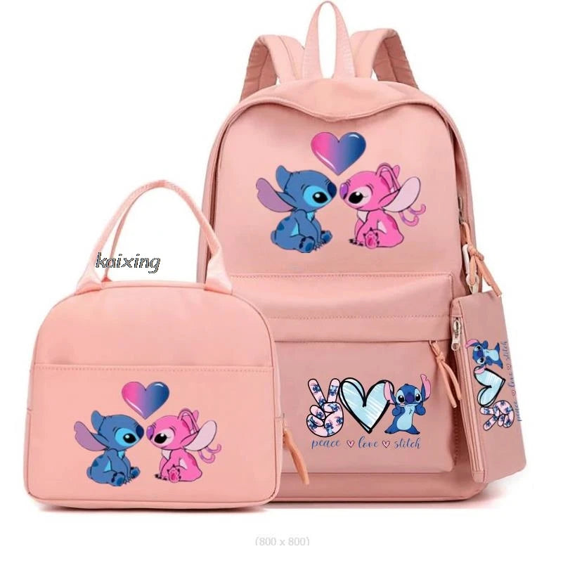 Lilo and Stitch Backpack Set of 3, Lunch Bag, Pencil Case, Teens, Women, Men, School, Students, Backpack, Cartoon, School Backpack