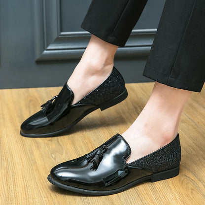 High quality luxury gold men's loafers thick sole fashion leather nightclub shoes formal business shoes plus size