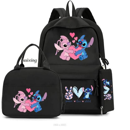 Lilo and Stitch Backpack Set of 3, Lunch Bag, Pencil Case, Teens, Women, Men, School, Students, Backpack, Cartoon, School Backpack