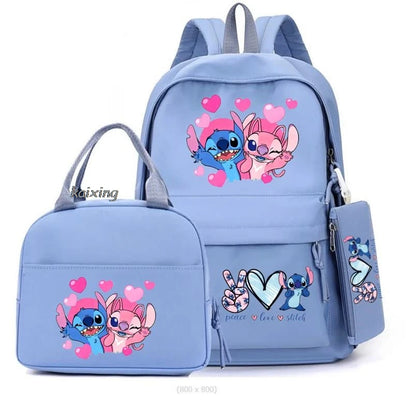 Lilo and Stitch Backpack Set of 3, Lunch Bag, Pencil Case, Teens, Women, Men, School, Students, Backpack, Cartoon, School Backpack