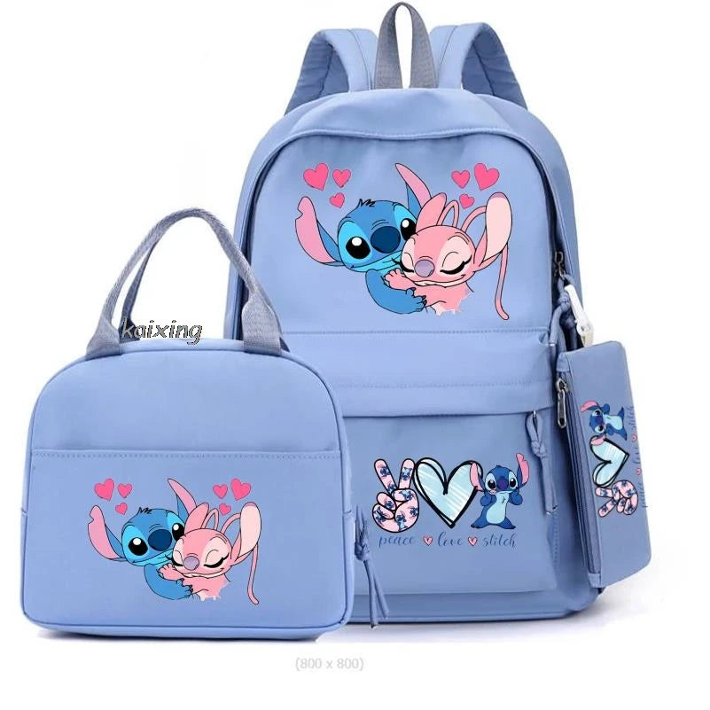 Lilo and Stitch Backpack Set of 3, Lunch Bag, Pencil Case, Teens, Women, Men, School, Students, Backpack, Cartoon, School Backpack