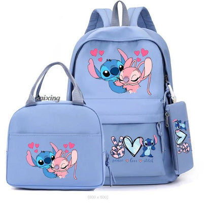 Lilo and Stitch Backpack Set of 3, Lunch Bag, Pencil Case, Teens, Women, Men, School, Students, Backpack, Cartoon, School Backpack