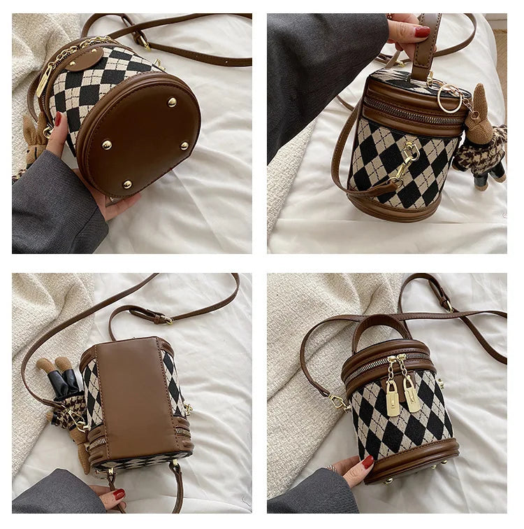 Luxury Women's Zipper Handbag, Small Leather Tote, Bucket Style Shoulder Bag