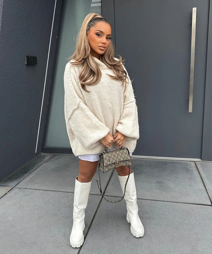 New Autumn/Winter Women's Sweater Solid Color Turtleneck Casual Commuter Style Loose Knitted Sweater Simple and Versatile Sweater