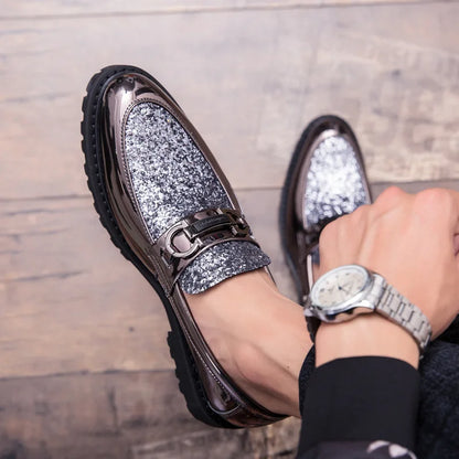 Luxury Golden Bullock Men Shoes, Formal Business Leather Casual Shoes, Italian Wedding Shoes for Banquet