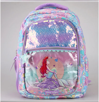 Disney Mermaid Ariel Backpack Cartoon Student Zipper Ultra Light Decompression Large Capacity Backpack