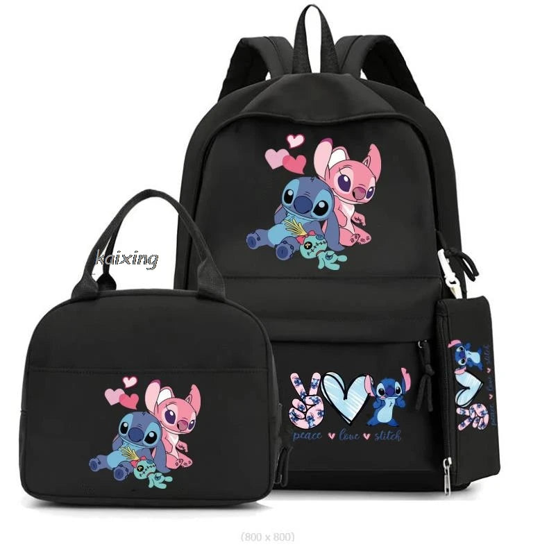 Lilo and Stitch Backpack Set of 3, Lunch Bag, Pencil Case, Teens, Women, Men, School, Students, Backpack, Cartoon, School Backpack