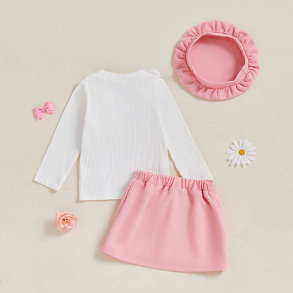 Baby Girls Autumn Long Sleeve 3D Floral Decor Skirt and Beret Set, 6 Months to 4 Years
