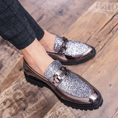 Luxury Golden Bullock Men Shoes, Formal Business Leather Casual Shoes, Italian Wedding Shoes for Banquet