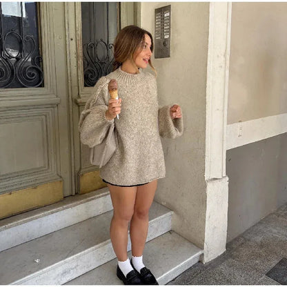 New Autumn/Winter Women's Sweater Solid Color Turtleneck Casual Commuter Style Loose Knitted Sweater Simple and Versatile Sweater