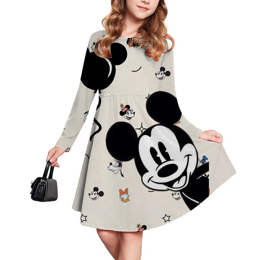 New Disney Mickey Mouse Children's Clothing Short Sleeve Dress for Girls 3-14 Years Old Children's Performance Clothes