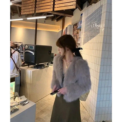 Women's Faux Fur Coat, New Fashion Casual Clothing 2025, Imitation Fox Fur, Loose Comfortable Winter Short Coat for Women