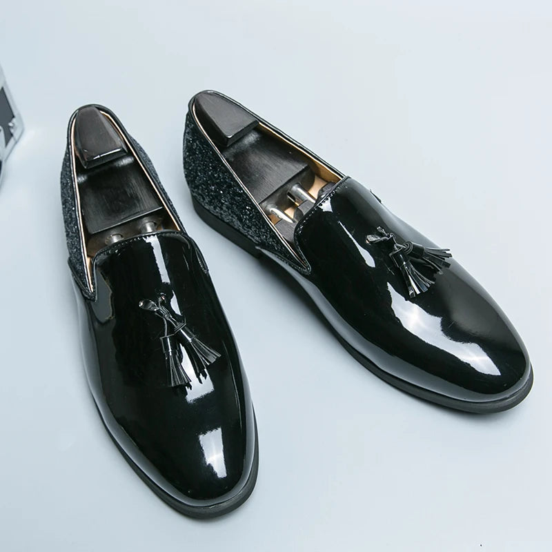 High quality luxury gold men's loafers thick sole fashion leather nightclub shoes formal business shoes plus size