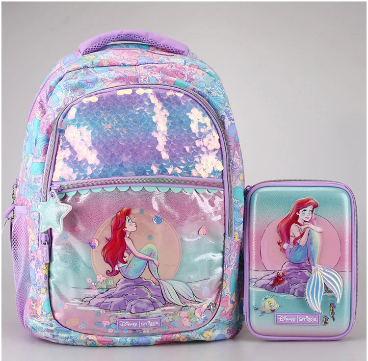 Disney Mermaid Ariel Backpack Cartoon Student Zipper Ultra Light Decompression Large Capacity Backpack
