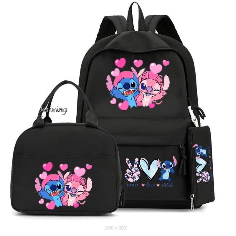 Lilo and Stitch Backpack Set of 3, Lunch Bag, Pencil Case, Teens, Women, Men, School, Students, Backpack, Cartoon, School Backpack