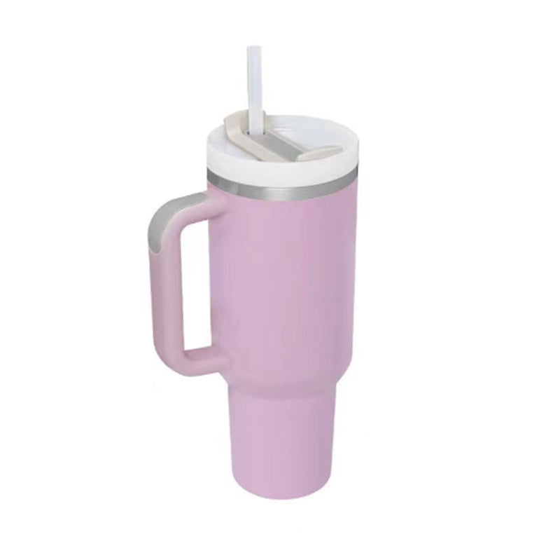 Copo térmico de 40 oz com pega, palhinha isolada, aço inoxidável à prova de derrames, copo de café a vácuo com tampa, caneca cónica