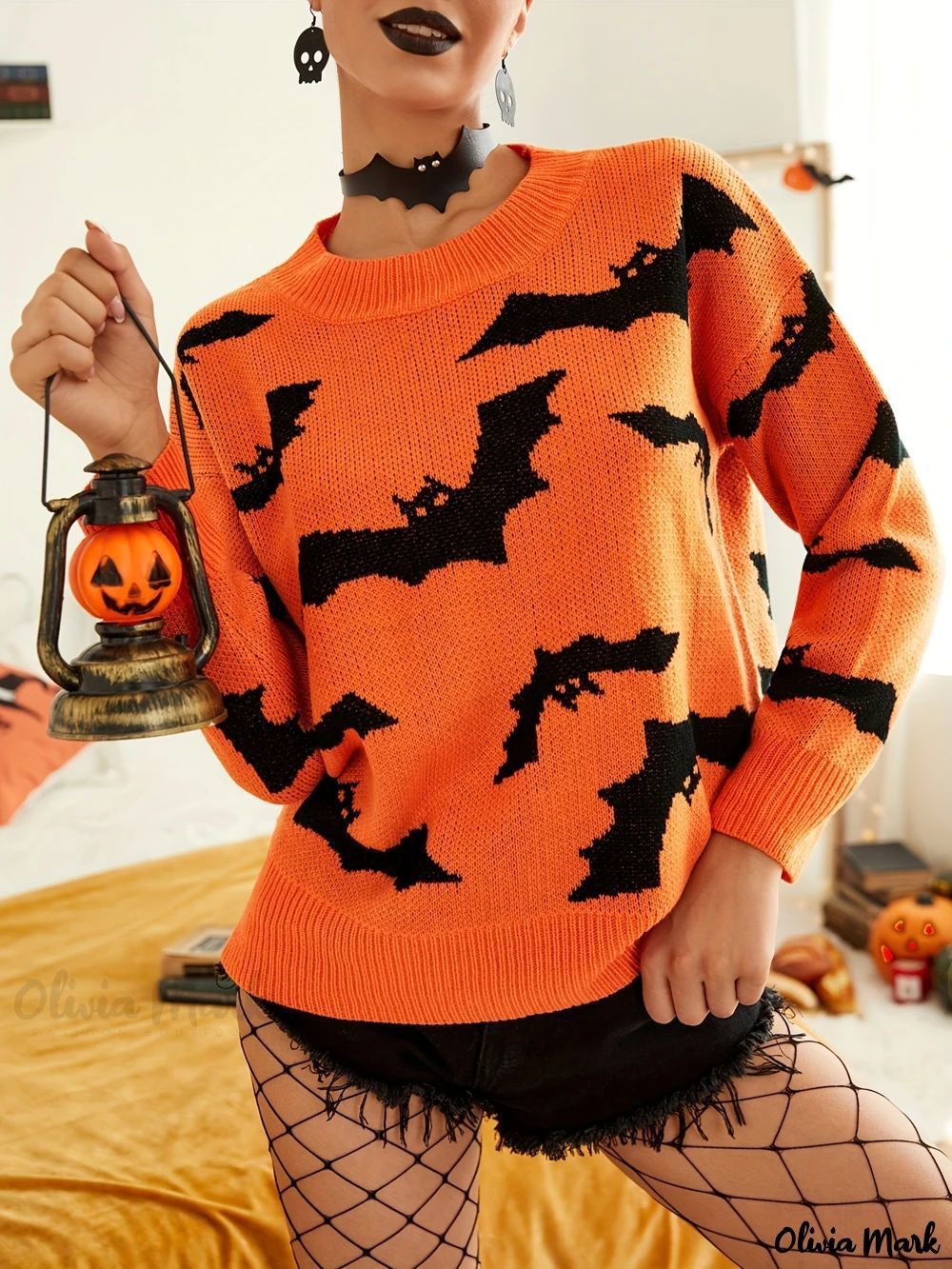 Women's Fashion Long Sleeve Halloween Brocade Sweater Knitwear