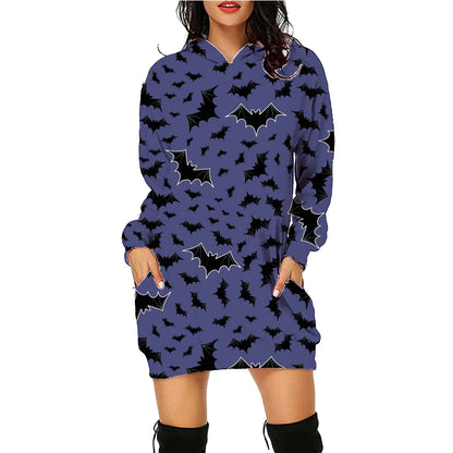 Halloween Printed Long Sleeve Hoodie with Pockets, Women's Long Sleeve Outfit