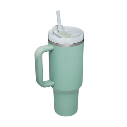 Copo térmico de 40 oz com pega, palhinha isolada, aço inoxidável à prova de derrames, copo de café a vácuo com tampa, caneca cónica