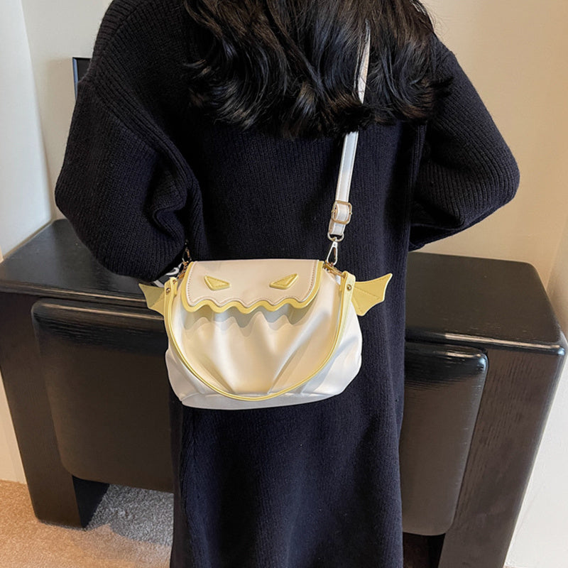 Funny Halloween Pumpkin Design Crossbody Bag, Small Wings Shoulder Bag, Creative Personalized Women's Handbag