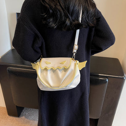 Funny Halloween Pumpkin Design Crossbody Bag, Small Wings Shoulder Bag, Creative Personalized Women's Handbag