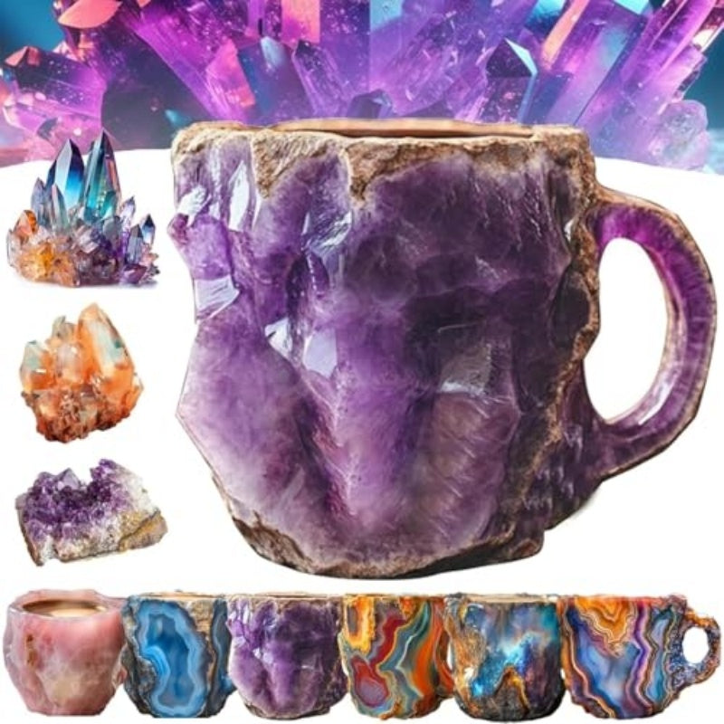 400ml Resin Mineral Crystal Coffee Mugs with Handles, Elegant Faux Mineral Crystal Cup for Home and Work Decoration, Christmas Gift, Kitchenware