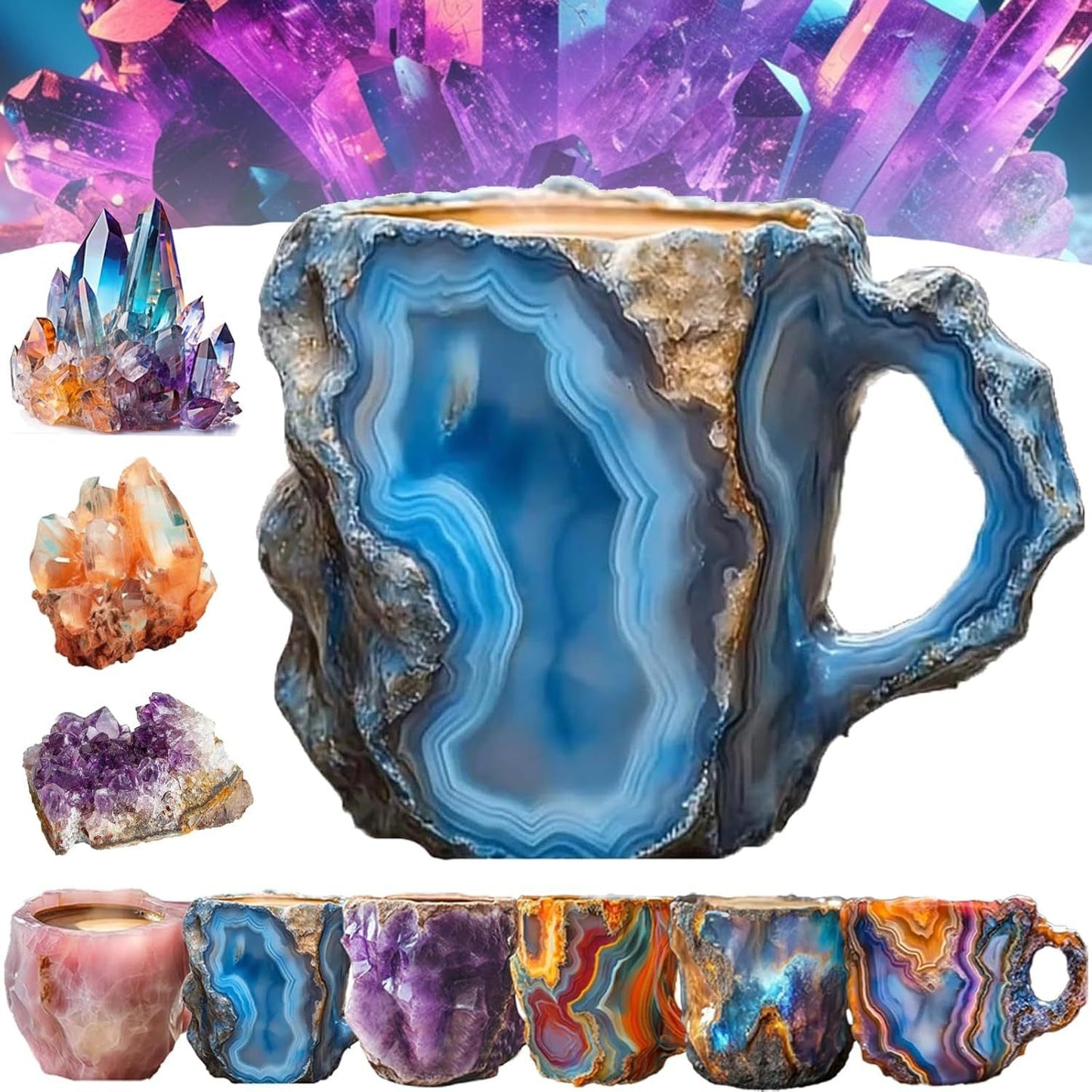 400ml Resin Mineral Crystal Coffee Mugs with Handles, Elegant Faux Mineral Crystal Cup for Home and Work Decoration, Christmas Gift, Kitchenware
