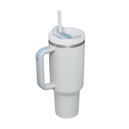 Copo térmico de 40 oz com pega, palhinha isolada, aço inoxidável à prova de derrames, copo de café a vácuo com tampa, caneca cónica