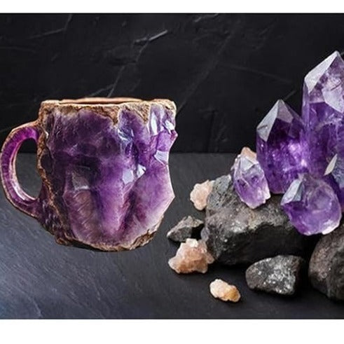 400ml Resin Mineral Crystal Coffee Mugs with Handles, Elegant Faux Mineral Crystal Cup for Home and Work Decoration, Christmas Gift, Kitchenware