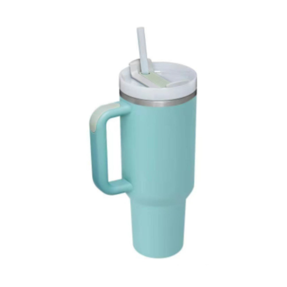 Copo térmico de 40 oz com pega, palhinha isolada, aço inoxidável à prova de derrames, copo de café a vácuo com tampa, caneca cónica