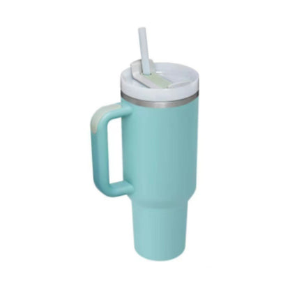 Copo térmico de 40 oz com pega, palhinha isolada, aço inoxidável à prova de derrames, copo de café a vácuo com tampa, caneca cónica