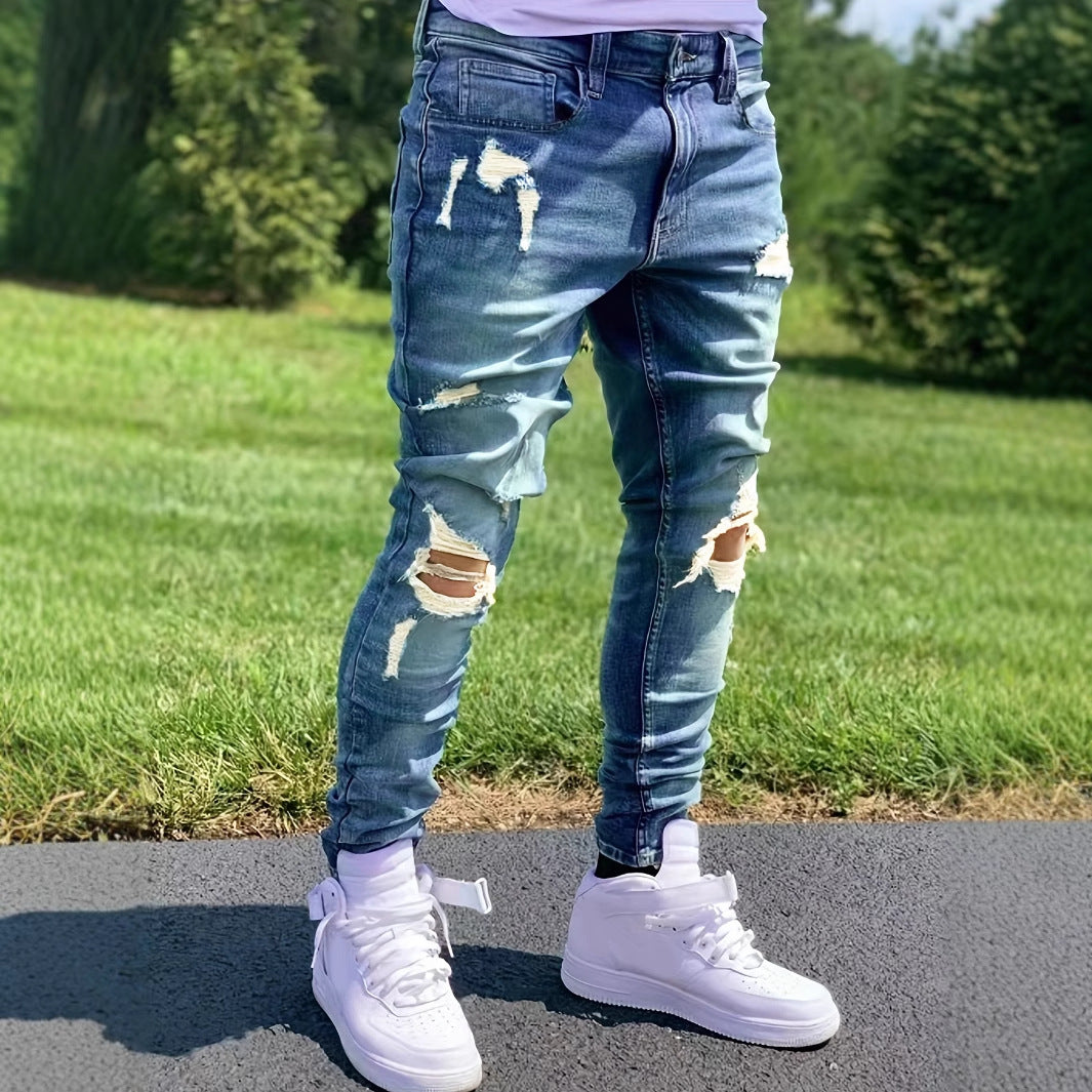 Men's ripped jeans with fashion personality and street trend style
