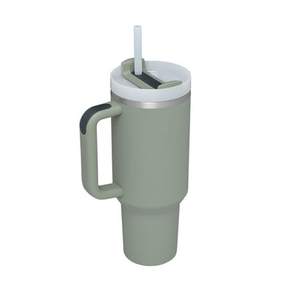 Copo térmico de 40 oz com pega, palhinha isolada, aço inoxidável à prova de derrames, copo de café a vácuo com tampa, caneca cónica