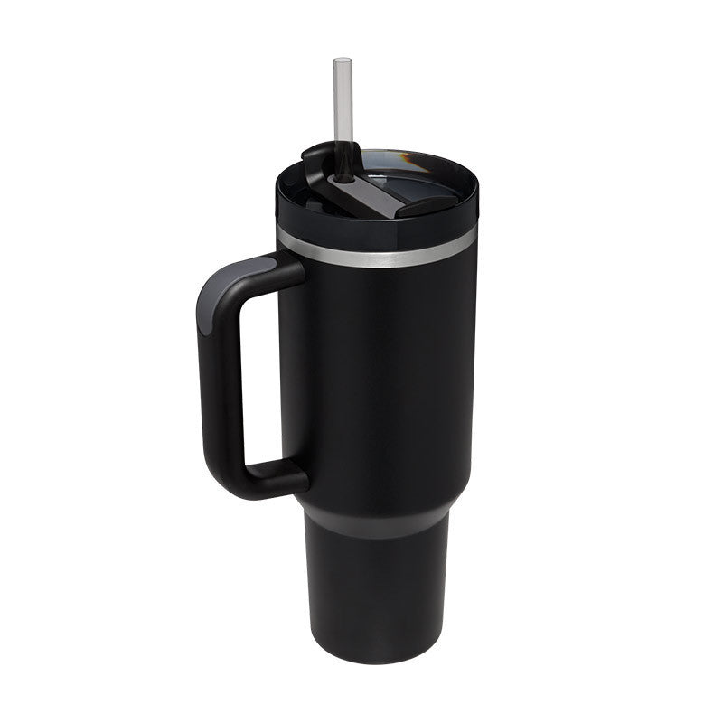 Copo térmico de 40 oz com pega, palhinha isolada, aço inoxidável à prova de derrames, copo de café a vácuo com tampa, caneca cónica