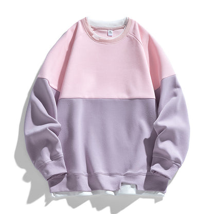 Modern color contrast faux two piece crew neck sweater