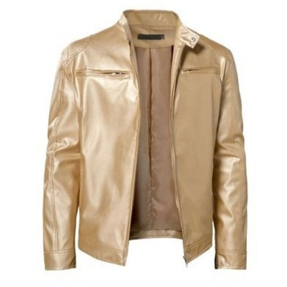 Men's faux leather jacket with zipper and decorated pockets