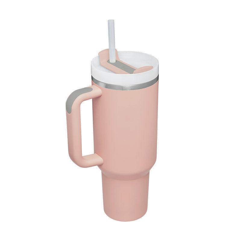 Copo térmico de 40 oz com pega, palhinha isolada, aço inoxidável à prova de derrames, copo de café a vácuo com tampa, caneca cónica
